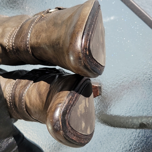 Frye Steffi Pull On Harness  Biker Kitten Heel Grey Boots - Picture 10 of 16